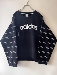 No.6048 adidas スウェット ロゴ 総柄袖 黒