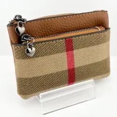 【未使用】チェック柄 レザーコインケース キャメル コンパクト ミニ財布　ポーチ