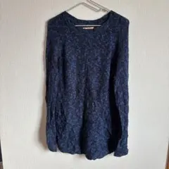 So ネイビー 長袖トップス M ミックスカラー　透かし編み風