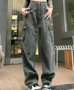 ハイウエスト フラップポケット カーゴジーンズ