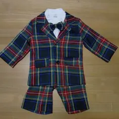 チェック柄フォーマルスーツ（蝶ネクタイ付き）