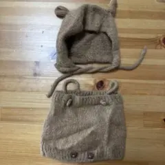 クマ耳付き帽子とボディスーツセット/ハンドメイド品