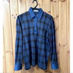 ☆MERLOUJAN LUXURIOUS チェック長袖ポロシャツ ブルーブラウン