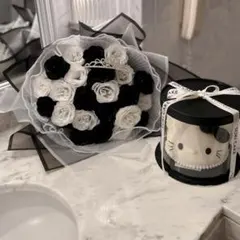 ブーケ　花束　ハンドメイド　造花　推し活　モノトーン　黒　白