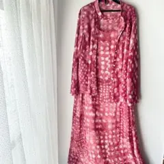 【美品】ドット柄 アンサンブル ロングワンピース レッド