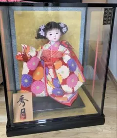 ♣市松人形 花柄着物 黒髪 市松人形 花柄着物 黒髪 まつ毛の有る市松人形 花柄着物 黒髪 東光