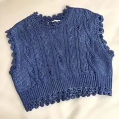 【新品未使用】ZARA ニットベスト 青メタリック Mサイズ