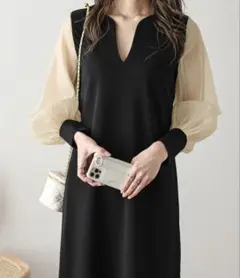 【@くまこ様専用】シフォンスリーブワンピース　綺麗め　オケージョン