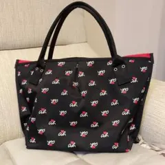agnès b. VOYAGE ロゴ総柄ナイロントート 黒×赤