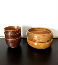 ⭐【木工芸品】山中漆器 拭漆仕上げ の汁椀３客と天然木ボウル２客のセットのサムネイル