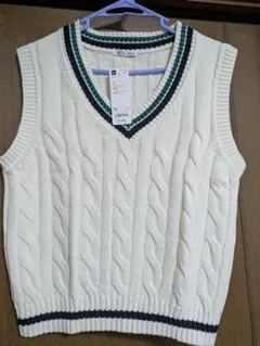 GU ケーブル編み ニットベスト XL ナチュラル