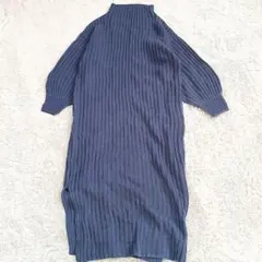 ​GRL　リブニットワンピース ハイネック ボリューム袖 ブルーグレー F