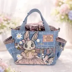 デニムリメイクバッグS チェック柄×うさぎ