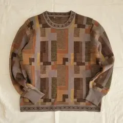 マルチカラー3Dニット　総柄　幾何学模様　レディース　 レトロ　個性派