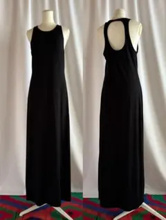 古着 ビンテージ ブラック 黒 タイト ロング ワンピース シンプル ドレス