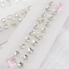 耳つぼジュエリー ステンレス 20粒 ピンク ハート リボン シルバー