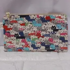 フラットポーチ 猫だらけ 赤