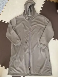 カーキ フード付き ロング パーカー