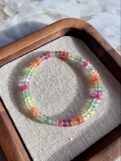 9種類天然水晶　虹色マカロンパワーストーン　ブレスレット