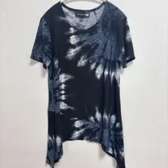 アンソニー タイダイ チュニック クルーネック 半袖 M 黒 紺 ポリエステル