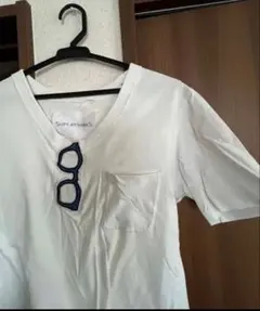 SUPERTHANKS メガネ刺繍 ポケットTシャツ ホワイトのサムネイル