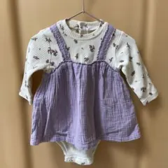 プティマイン ベビー ロンパース カバーオール 紫色花柄 70~80 美品