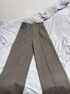 ブラウン ハイウエスト ワイドレッグ パンツ