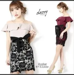 デイジーストア♡バイカラー 刺繍 レース タイト ミニ ドレス