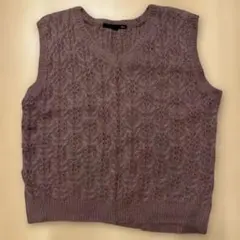 Heather ケーブル編みパープルニットベスト