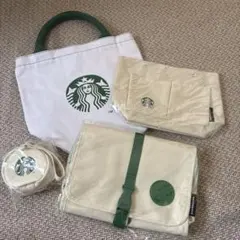 Starbucks ポーチセット アイボリー/グリーン