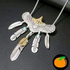 ●ネックレス　メンズ　シルバー　イーグル　フェザー　ターコイズ　インディアン　羽
