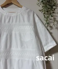 sacai サカイ 刺繍ブラウス エンブロイダリー コットン 半袖 ホワイト