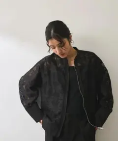 ADAM ET ROPE' エンブロイダリーメッシュシャツ ブラック