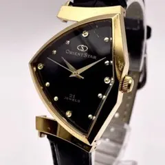 【稼働】ORIENT STAR 手巻き時計 三角時計 ゴールド 黒文字盤