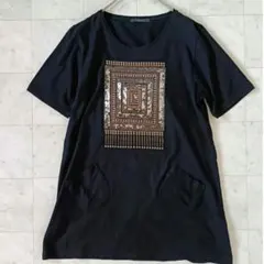 ブローディア スパンコールTシャツ 綿100% 大人カジュアル 黒 Lのサムネイル