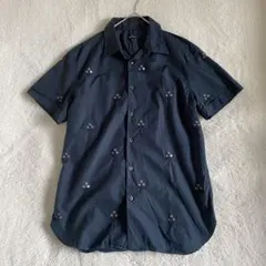 Paul Smith 花柄　刺繍　半袖シャツ　ネイビー　メンズ　Lのサムネイル
