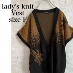 lady's Knit グラデーションニット　ベストカーディガン 黒 茶色