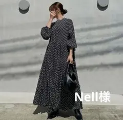 レトロ　ぽっちゃり　水玉　ワンピース　ぽわん袖　体型カバー　ゆったり　ロング　黒