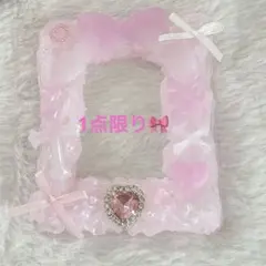 ♥ ホイップデコ トレカケース デコ ピンク 白 キラキラ ハート リボン