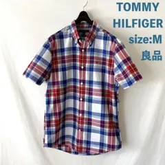 良品 トミー ヒルフィガー 半袖シャツ CUSTOM FIT M チェック