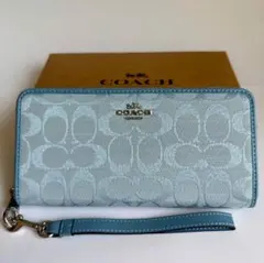 新品未使用】COACH コーチ 長財布 シグネチャー 水色 デニム CH369