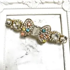 A357B♡スワロフスキー クリア　リボン ヘアバレッタ ヘアクリップ　クリア