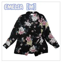 EMELIA 花柄ブラウス ラップ風デザイン 総柄 フラワー 長袖【M】