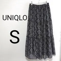 ◆美品◆ UNIQLO ユニクロ スカート S 柄 ティアード モノクロ ロング