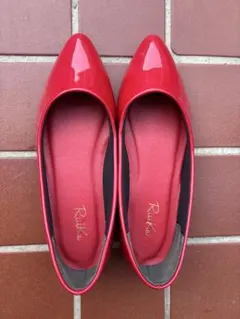 赤 ポインテッドトゥ フラットシューズ SS