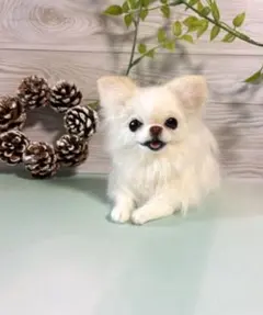 羊毛フェルト 羊毛犬 にこふわポメラニアンのフラワーバスケット