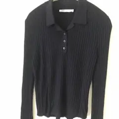 ZARA リブポロトップス　ネイビー