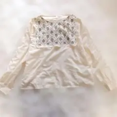 ehka エヘカソポ 長袖ブラウス 植物刺繍 オフホワイト バックボタン F
