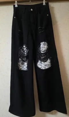 ダメージ レース デニム パンツ