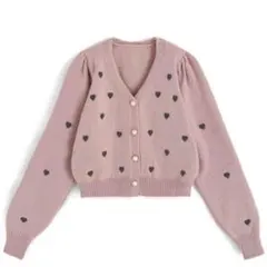 GRL パールボタンハート刺繍ニットカーディガンピンクF 美品